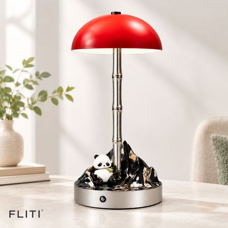 FLITI Panda Tischleuchte, Bergmotiv, dreifarbige Beleuchtung, einstellbare Helligkeit, rote Bürodekoration, Lithiumbatterie (1/5)