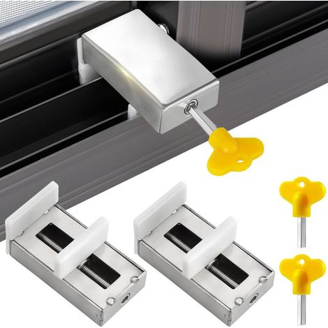 Set of 2 sliding window locks, adjustable window locks, child safety lock, window stopper, made of aluminum alloy, security lock with key (1/4)