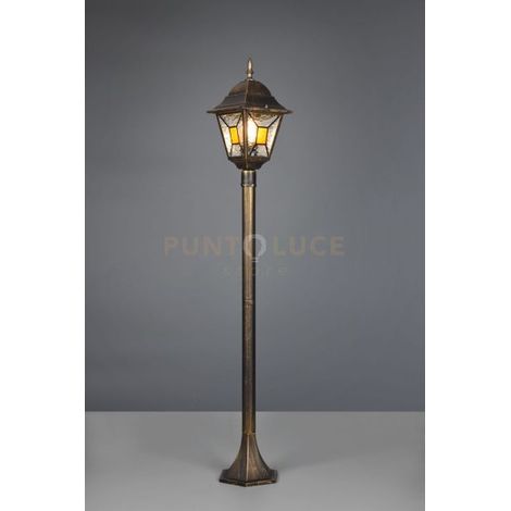 IMPERIA PALO DA ESTERNO 4 LATI FUSIONE DI ALLUMINIO RUGGINE E VETRO VERNICIATO EFFETTO GHIACCIO ED INSERTO GIALLO H. 120CM IP44 1 LUCE ATTACCO E27