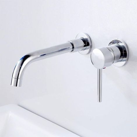 Robinet de salle de bain mural, robinet de lavabo mural en laiton, robinet de lavabo à poignée unique, robinets de lavabo, bec pivotant à 360 degrés (1/5)
