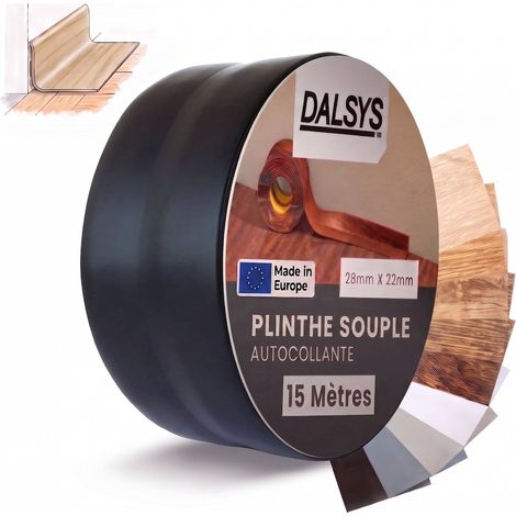 Dalsys plinthe souple autocollante plinthe adhésive, plinthe de finition pour joints dans le séjour, la cuisine, la salle de bain, en PVC synthétique - Noir 15m