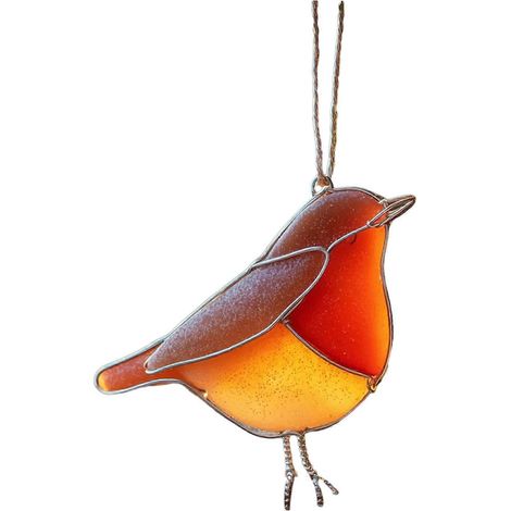 Fait main mer verre oiseau décoration, océan style colibri Bluebird pour côtier décoration de sapin,Orange (1/5)