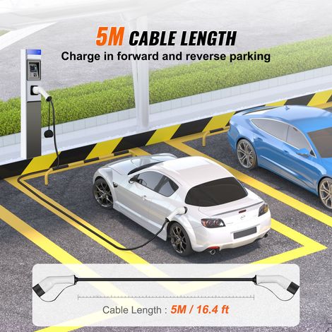 Câble recharge voiture électrique Type 2 vers Type 2, 16A 11kW 5m triphasé, IP66 étanche sac transport, VE hybride rechargeable IEC62196, CE TUV (1/5)