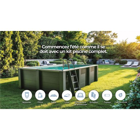 GRE – Piscine hors sol carrée composite 315cm x 315cm x H: 96cm – Volume 6,6m³ – Installation hors-sol ou semi-enterrée – Accessoires inclus