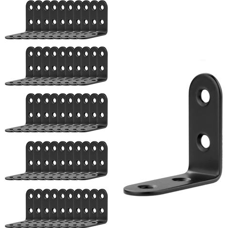 50 soportes de esquina de acero inoxidable negro de 40 x 40 mm para reparación de muebles.