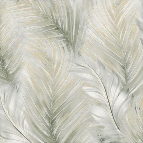 Feather Leaf Wallpaper Green White Cream Lipsy London Palm Tropical Feature Wall (1/4)