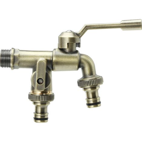 Paar Vintage-Gartenarmaturen, Messing-Doppelarmaturen, Doppel-Gartenarmaturen, Wandmontierte Außenwasserhähne, 1/2" (1/5)