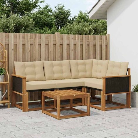 vidaXL Set di divani da esterno con cuscino 5 pcs Naturale e