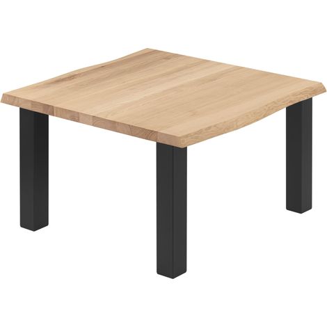 LAMO Manufaktur Esstisch Küchentisch, mit Baumkante 60x60x47 cm (AxBxH), Classic, Natur / Schwarz, LKB-01-A-002-9005Cl