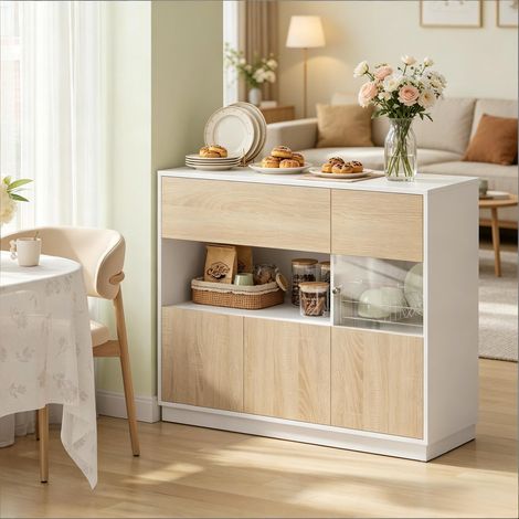 Meuble de rangement spacieux pour couloir, commode pratique, buffet de cuisine, armoire polyvalente avec étagères, idéale pour salon et entrée. (1/5)