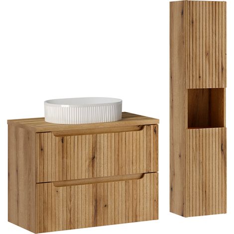 Ensemble meuble simple vasque 80cm 2 tiroirs et colonne Riva Bois (1/5)