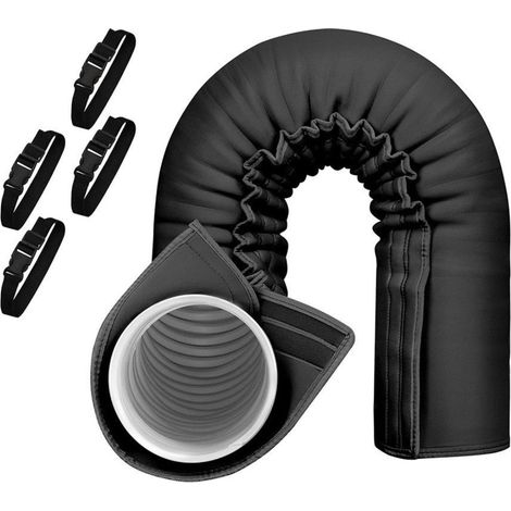 Gaine isolante portable pour tuyau de climatisation, compatible avec les tuyaux d'échappement de 5 et 5,9 pouces de diamètre, avec 4 sangles réglables, noire (1/5)
