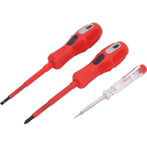 Spannungsprüfer-Schraubendreher mit rotem Kreuzschlitz, isoliertem, rutschfestem Griff, elektrischer Spannungsprüfer (1/5)