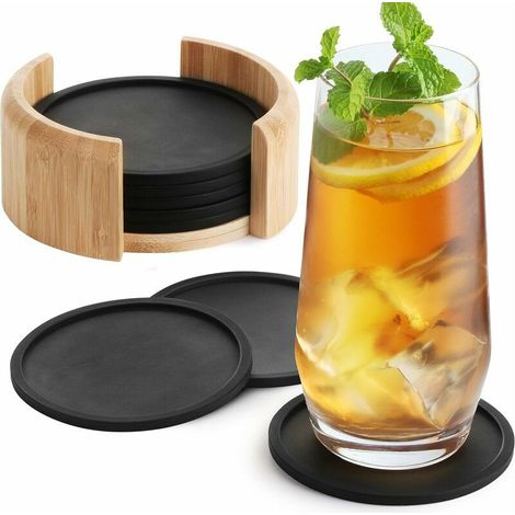 Runde Silikonuntersetzer für Gläser - 8er-Set inkl. Box – Designer-Glasuntersetzer in Schwarz für Getränke, Tassen, Bar, Glas – Tischuntersetzer aus Silikon (1/5)