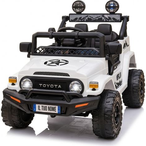 Macchina Elettrica per Bambini Fuoristrada Toyota Fj Cruiser 12V Telecomando Ruote in Gomma e Sedile in Pelle Bianco (1/5)
