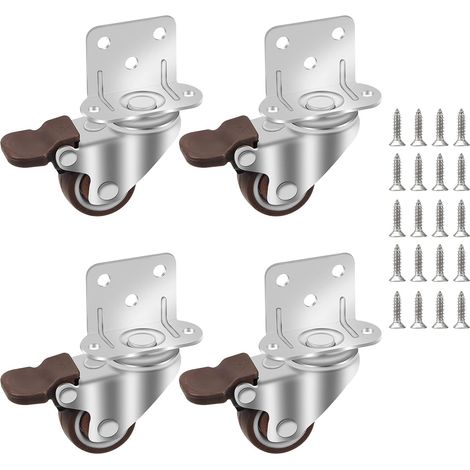 Ruedas giratorias para muebles de 32 mm, 4 ruedas giratorias con freno, ruedas de goma con 20 tornillos, placa de montaje tipo L, ruedas de transporte para cunas y carros. (1/5)