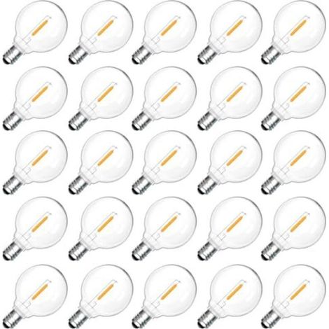25 E12 G40 1W LED-Außenlampen, warmweiß (2200K), klare G40-LED-Filamentlampen, IP54 wasserdicht, E12-Ersatzlampen, 230 V, nicht dimmbar, für Garten und Terrasse