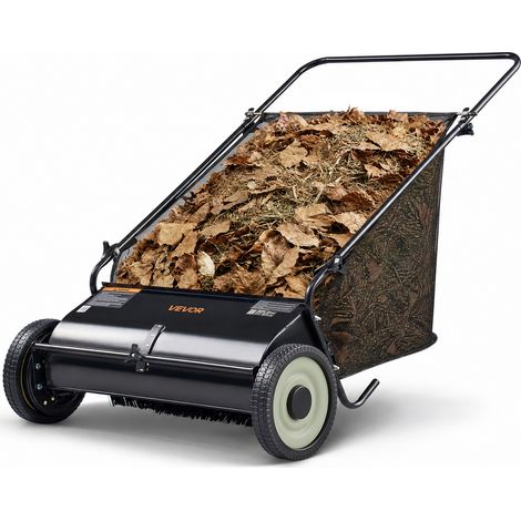 VEVOR Barredora de Cesped 198 L Cortacesped Manual con Bolsa recolectora Ancho de Barrido 66 cm Cepillo Giratorio Altura Ajustable Ruedas 25,4 cm para Cesped Hojas de Jardín Escombros Secos