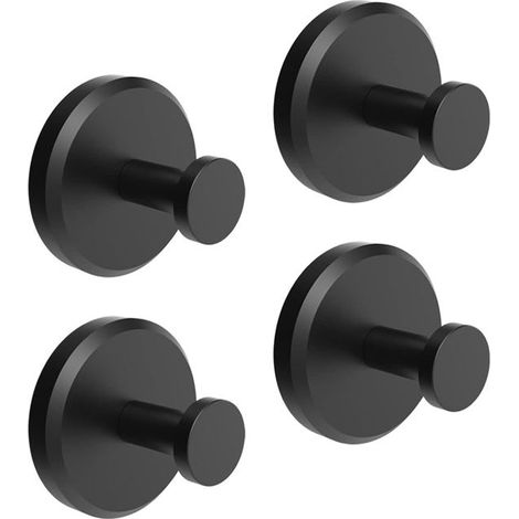 4pcs Wall Hooks for Towels, Coats & Robes, Black, Bathroom & Kitchen, Rust-Resistant (1/5)
