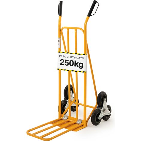 Carrello saliscale in acciaio portata 250 kg – Carrello portapacchi professionale con pedana ribaltabile 56x35cm