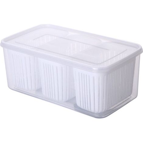 Contenedores de almacenamiento para refrigerador，Con inserto y tapa，Recipientes de almacenamiento para refrigerador，Transparentes y blancos (1/5)