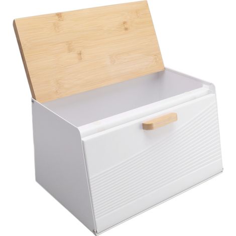 Boîte à pain trapézoïdale en fer blanc avec couvercle rabattable, idéale pour la cuisine et les restaurants. (1/5)