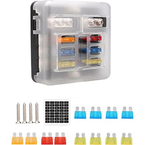 Caja de fusibles universal de 6 vías para coche, con electrodos e indicador LED. (1/5)