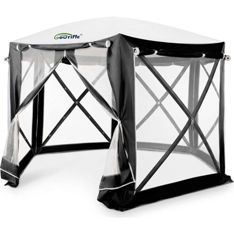 Tonnelle Pliable instantanée 3×3 M, Tente hexagonale de Jardin Protection solaire, anti-insectes et anti-moustiques (Noir) (1/5)