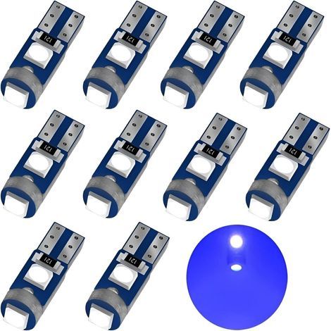 10 Pieces T5 W3W Ampoule à 2721 27 37 286 PC74 LED,12V,20LM,0.7W,Puces 3SMD 3030,pour éclairage intérieur de Voiture Tableau de Bord Remplacement de Lampe d'instrument Automatique(Bleu) (1/5)