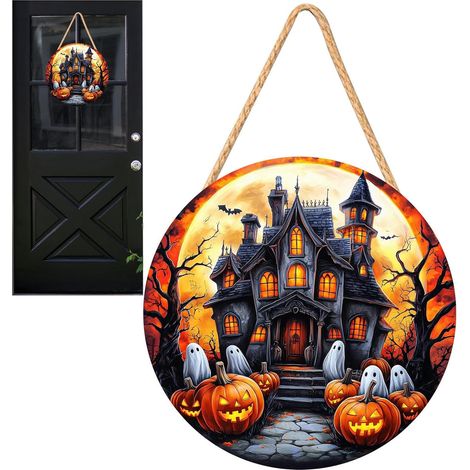 Pancarte Halloween pour Porte d'Entrée - Panneaux Bois Halloween 2D - (1/5)