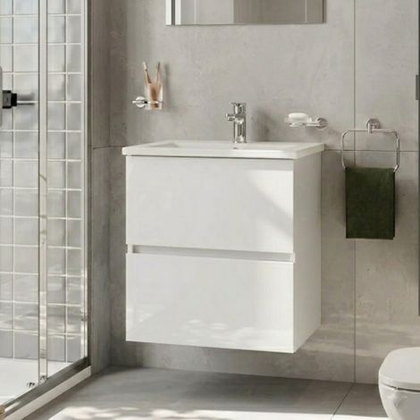 Vitra S20 Square Wall Hung 2-Drawer Vanity Unit and Basin 600mm Wide - High Gloss White