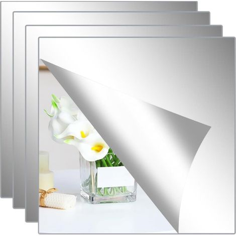 Miroir mural autocollant Acrylique Convient aux salles d'eau de sport et couloirs 30 x 30 cm Lot de 4 30 cm 30 x (1/5)