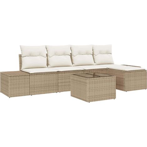 Garden Sofa Set with Cushion with Storage 6 pcs Beige and Cream vidaXL