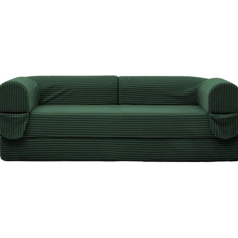 Sofá cama de 2 plazas de corduroy verde, convertible y compacto, HOMVRA (1/5)