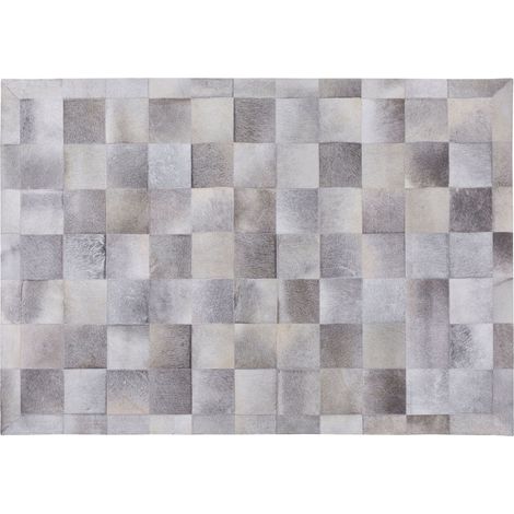 Alfombra de piel de vacuno gris 160 x 230 cm patchwork geométrica rectangular moderna Alacam