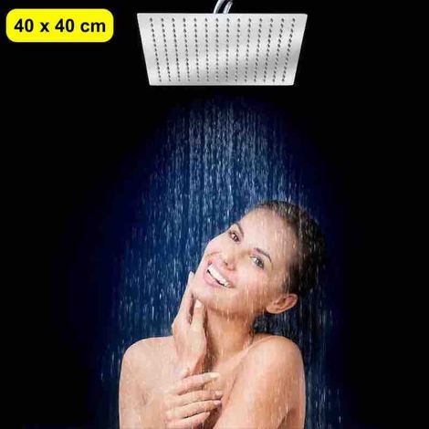 Pommeau Tête de douche carrée de 40 X 40 cm avec jet de pluie, fabriquée en inox (1/5)