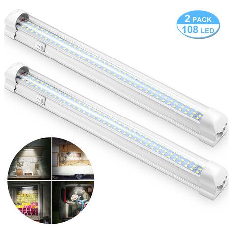 DEESSE SHOP-12V Barre de lumière intérieure à LED, Éclairage intérieur Lumineuse avec Interrupteur Marche/arrêt 1200LM Barre de Bande Lampe pour Voiture Van Camping Camion Bateau 2PCS (1/5)