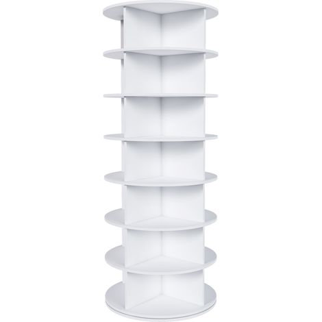 Étagère à chaussures tournante 360° à 7 niveaux, blanche, 28 paires, PVC, 60 x 60 x 161 cm (1/5)