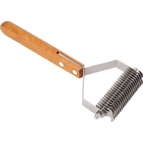Brosse de toilettage pour animaux de compagnie en acier inoxydable double face, démêlante et désépaississante, avec manche en bois, grande taille. Outil de mue pour chiens. (1/5)
