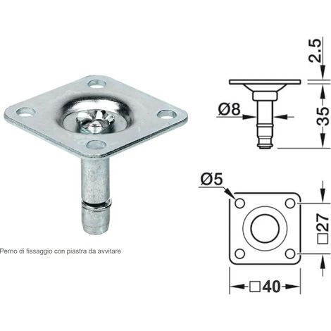 PIASTRA 40X40 661.34.995 CON PERNO AD INNESTO PER BIRUOTA D.40-50 NORMALE O FRENATA