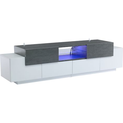 Mueble TV con 2 Cajones, 4 Puertas y 3 Huecos Abiertos, LED y Estante de Vidrio, Salón, 180×40×45 cm (1/5)