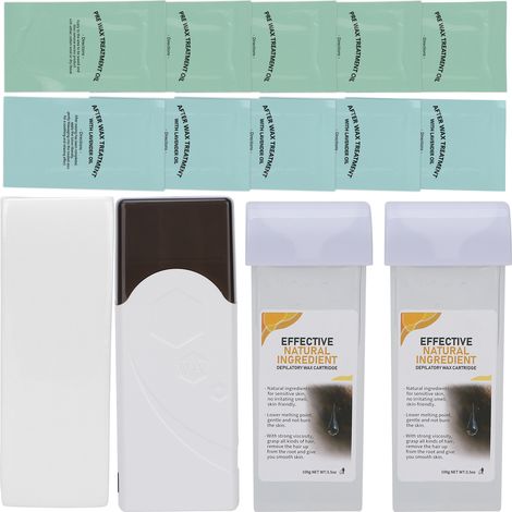Lot de 10 lingettes nettoyantes pour épilation à la cire, kit de dépilatoire avec réchauffeur de cire (prise UE 220V), papier de soin après cire, adapté au visage et au corps. (1/5)