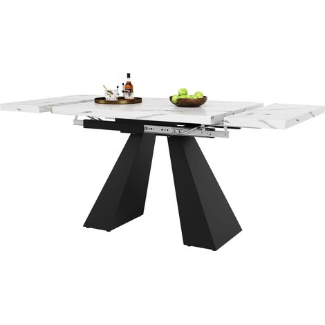 CAIziTable extensible 99-159×74cm, plateau blanc, pieds colonnes,gain de place