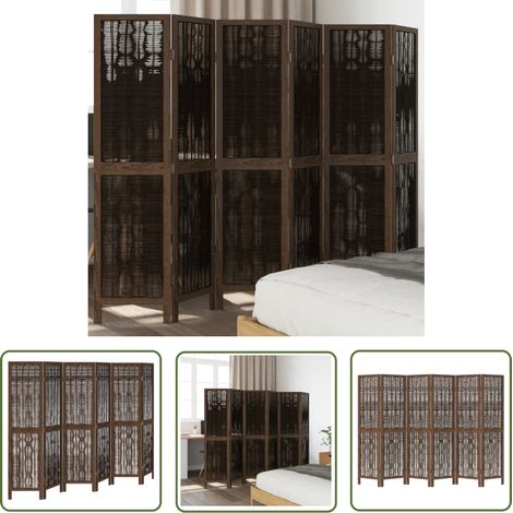 The Living Store Cloison de séparation 6 panneaux marron foncé paulownia massif - Séparateur De Pièce - Écran D'intimité - Cloison Pliable - Bois De Paulownia - Design Rustique (1/5)