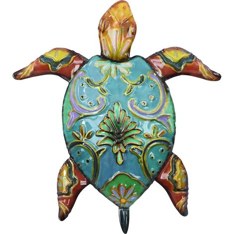 Ornamento da parete decorativo tartaruga tropicale in metallo verde 25x2x22 cm