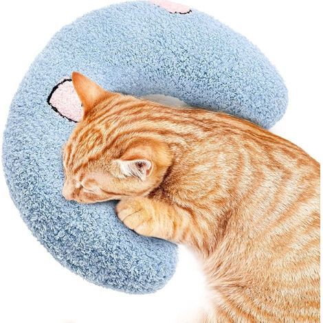 Cat cushion, soft and fluffy soothing toy, catnip cushion, U-shaped cushion for sleeping, resting, and playing (blue) (1/4)