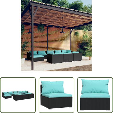 Terrassensofa - 10-tlg. Garten-Lounge-Set mit Kissen Schwarz Poly Rattan (1/5)