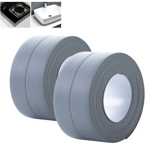 Silicone Shower Seal, 2 Pack, Waterproof, Mildew Proof, Easy to Clean, Adhesive, for Shower Corners, Windows and Kitchen Sink (Grey) (1/5)