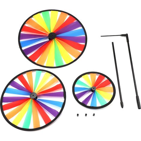 Moulin à vent arc-en-ciel multicolore triple roue pour enfants, décoration extérieure de jardin et fête (1/5)