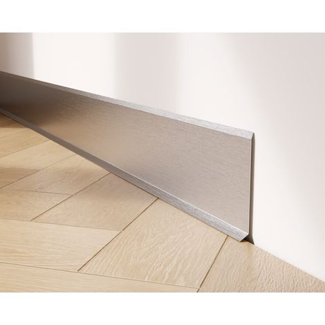 Battiscopa decorativo in acciaio inossidabile per parete e muro - 10 cm x 270 cm - Argento Satinato